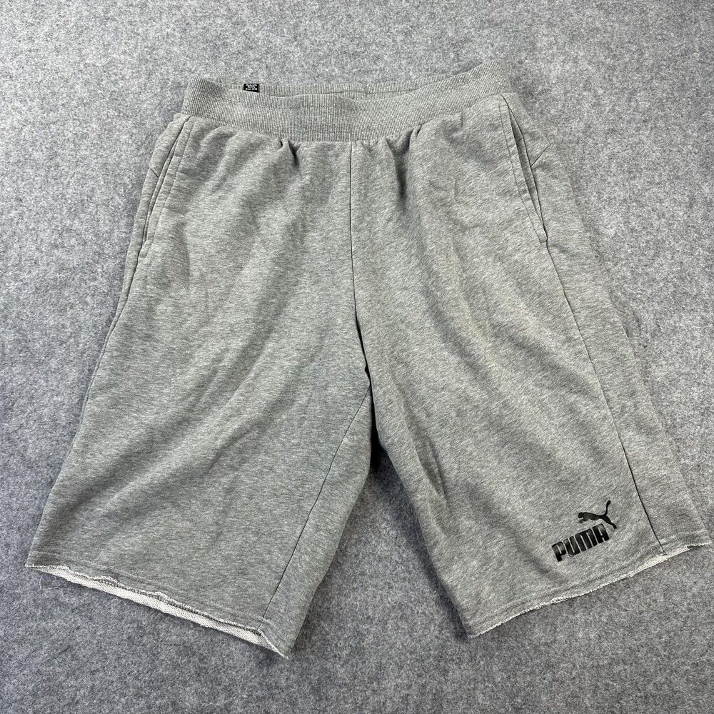 Puma Sweat Shorts Mens Medium Gray 12 Inseam French Terry Elastic Waist Athletic